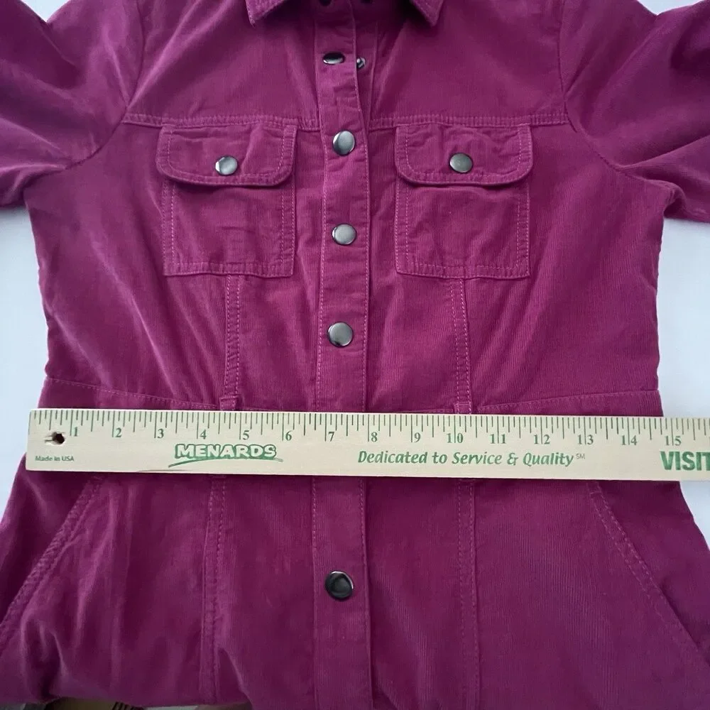 NEW LOFT Most Popular Pink Corduroy Midi Dress Petites 4P Shirtdress Pocket Snap